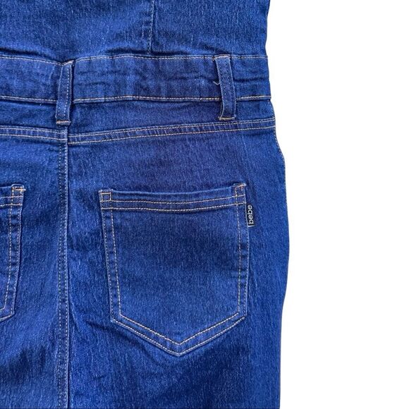 NWT Bebe Women's The Feminine Utility Jumpsuit in Denim Indigo Blue Size Medium - Picture 7 of 10